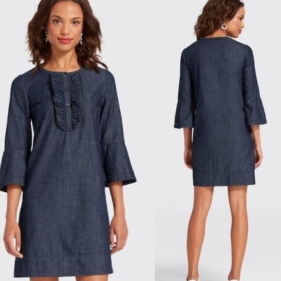 ✨ HP✨Chambray Ruffle Shift Dress✨ - Picture 2 of 13